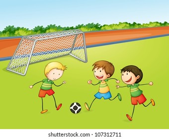 illustration of boys playing football on a play ground