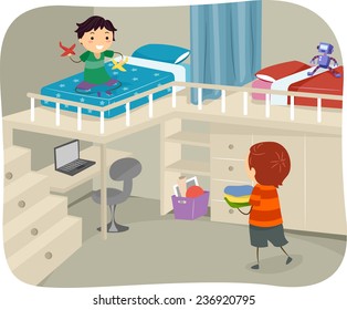 Illustration of Boys Sharing a Bedroom With a Loft