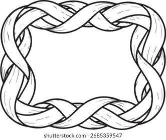 Illustration of braided organic leaf border, traditional inspired decorative invitation frame