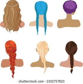 Ilustración de trenzas mujeres peinadas.