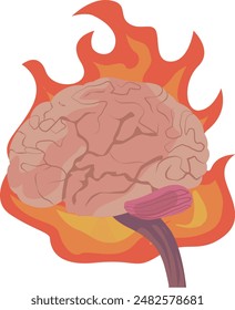Illustration of a brain burning up in flames