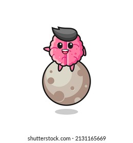 illustration of brain cartoon sitting on the moon , cute style design for t shirt, sticker, logo element