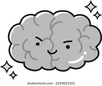 Illustration of a brain character (black and white)