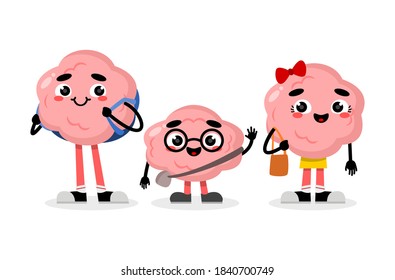 illustration of a brain character with a cute style. back to school vector