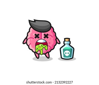illustration of an brain character vomiting due to poisoning , cute style design for t shirt, sticker, logo element