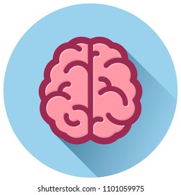 Illustration of brain circle blue flat icon