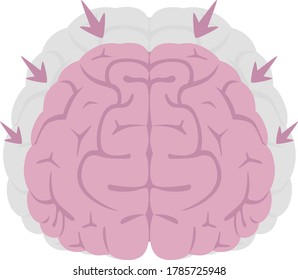 Illustration of a brain contracted due to illness.