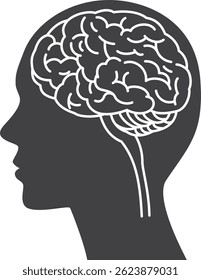Illustration of the brain inside the human head seen from the side