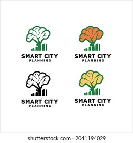 Illustration Brain Logo Design Tree Oak Vector Graphic Symbol Smart Broccoli Garden Food Farm Vegetarian Building Town Street Urban Planning Green Plant Leaf Graphic Icon Abstract Modern Creative Idea