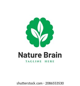 Logotipo del cerebro que formaba silueta de hoja, concepto de diseño del logo del cerebro de la naturaleza