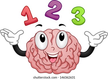 Illustration of Brain Mascot with Numbers 1 2 3