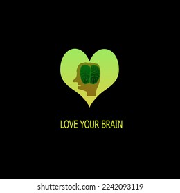 illustration of brain on human head in heart symbol
