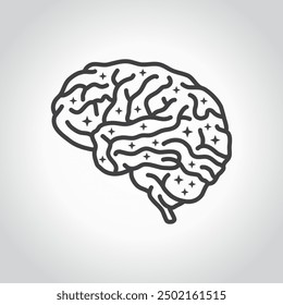 Illustration of a brain outline with stars inside, perfect for educational materials, sciencerelated designs, or mental health awareness campaigns.