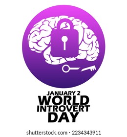 illustration of a brain, padlock and broken key in purple gradient circle with bold text on white background to commemorate World Introvert Day on January 2