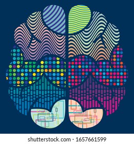 Illustration of brain pattern in different color, with nice background vector