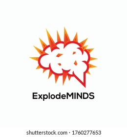 Illustration of brain power explosion. Brain with ideas explode in white background. , Design element for logo, poster, card, banner, emblem, t shirt. Vector illustration