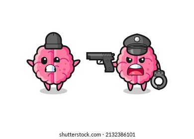 illustration of brain robber with hands up pose caught by police , cute style design for t shirt, sticker, logo element