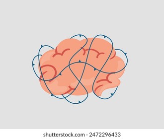 Illustration of a brain surrounded by the prickly thorns due to restrictions. Brain has limitations and dysfunction. Concept of mental health illness and neurological disorders. Vector illustration