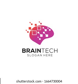 Ilustración del diseño del logotipo de la tecnología cerebral. Logotipo digital de diseño de logotipo tecnológico digital con fondo blanco