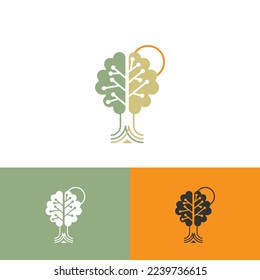Illustration Brain-Think-Idee mit Baum-Logo-Design, Vektorvorlage.EPS10