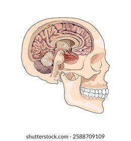 Illustration of the brain under the skull
Human. Brain vector with various components. Brain icon. Human brain illustration.