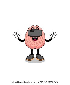Illustration of brain with a vr headset , character design