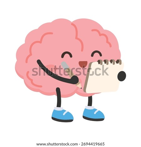 Illustration of Brain Writing on Notepad flat
