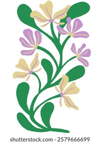 an illustration of a branch of a blossoming flower with leaves