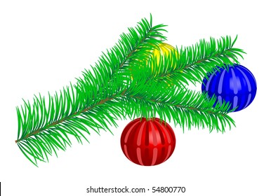 Illustration of  branch with multicolored spheres