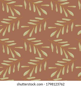 illustration branches with green leaves on a brown background,retro style,seamless pattern