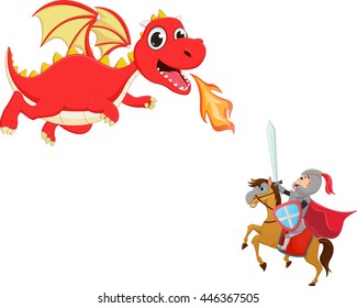 illustration of brave knight fighting with a dragon