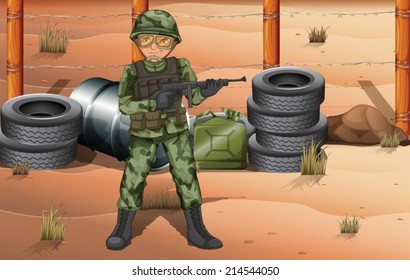 Illustration of a brave soldier in the battlefield