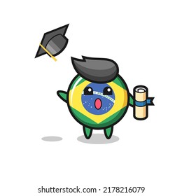 Illustration of brazil flag badge cartoon throwing the hat at graduation , cute style design for t shirt, sticker, logo element
