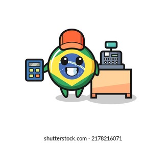 Illustration of brazil flag badge character as a cashier , cute style design for t shirt, sticker, logo element