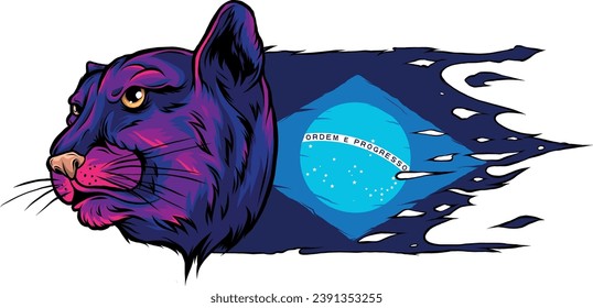 illustration of Brazil flag with jaguar head