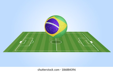 Illustration of a Brazil soccer ball and field.