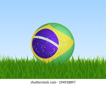 Illustration of a Brazil soccer ball on grass.