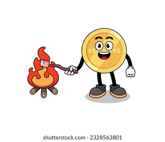 Illustration of brazilian real burning a marshmallow , character design
