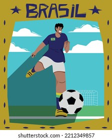 Illustration of a brazilian soccer player in cordel style. 