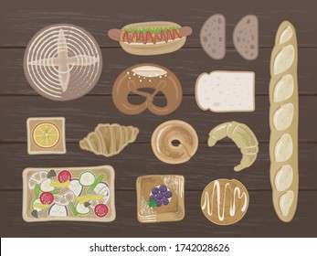 
Illustration of bread above the wood table２