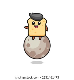 illustration of bread cartoon sitting on the moon , cute style design for t shirt, sticker, logo element