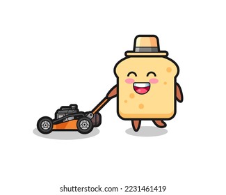 illustration of the bread character using lawn mower , cute style design for t shirt, sticker, logo element