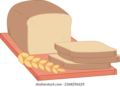 Сolorful illustration of bread cut on a board with a spikelet. Vector picture isolated on white background.	