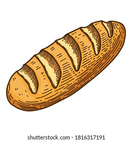 Illustration of  bread in engraving style. Design element for poster, card, banner, menu. Vector illustration