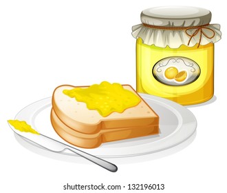 Illustration of a bread with a sandwich spread on a white background