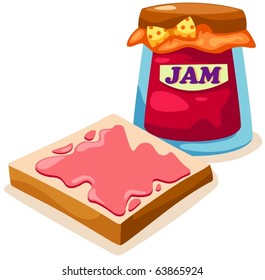 illustration of bread with strawberry jam jar