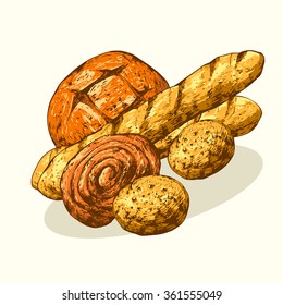 Illustration bread. Vector, hand-drawn images.