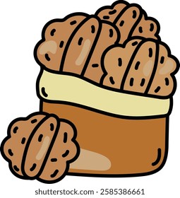 An illustration of bread with walnuts inside