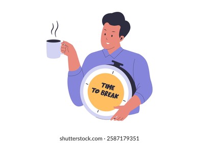 Illustration of break time concept. Time for a coffee break to relax and refresh from long stressful intervals. Illustrations for websites, landing pages, mobile apps, posters and banners