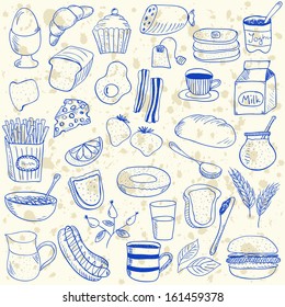 Illustration of breakfast doodles, hand drawn style